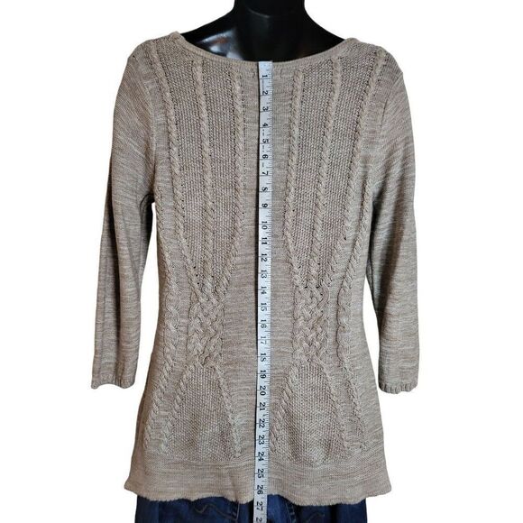 Hannah Knit Sweater‎ Women Sz M Long Sleeve Tan Everyday Boho - Picture 3 of 6